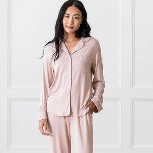 Women's Medium Cozy Earth Long Sleeve Stretch-Knit Bamboo Pajama Top Size M Pink